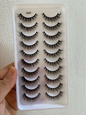 Cartela 10 Pares Cílios Postiços 3D XH01 Efeito Volumoso