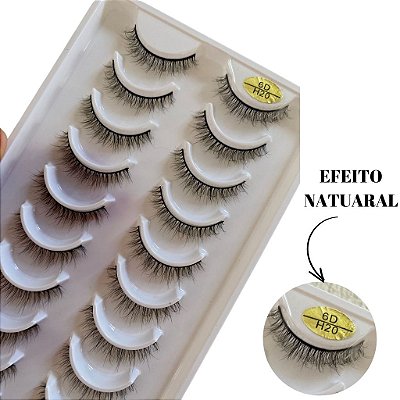 Cartela 10 Pares Cílios Postiços 6D H20 Efeito Natural curtas