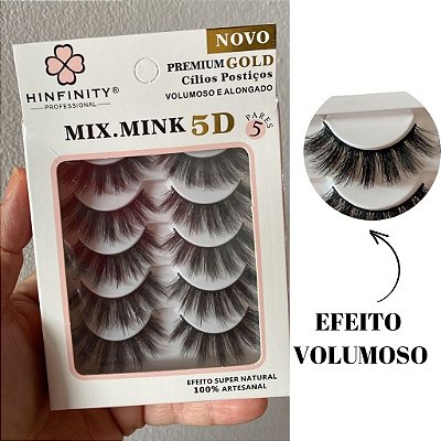 Cartela 5 Pares Cilios Postiços 5D Efeito volumoso HINFINITY