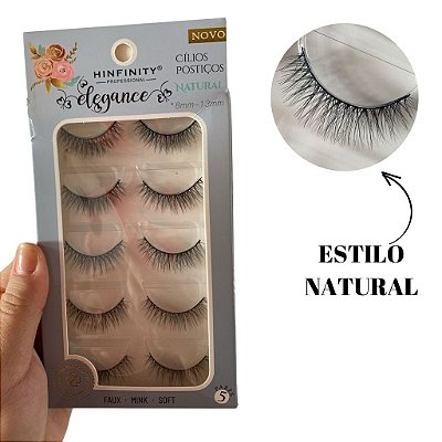 Cartela 5 Pares Cilios Postiços Efeito Natural HINFINITY