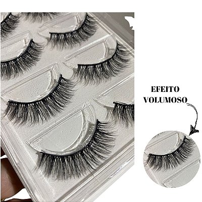 Cartela Com 5 Pares Cílios Postiços Mink EG129 Volumoso Hinf