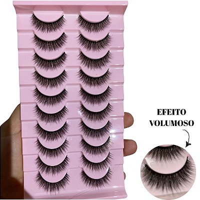 Cartela 10 Pares Cilios Postiços 3D Efeito volumoso JN15