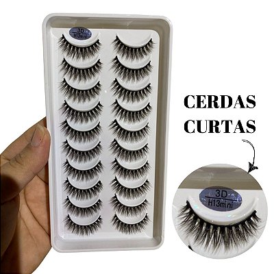 Cartela com 10 Pares de Cílios Postiços 3D H13 Mini Natural