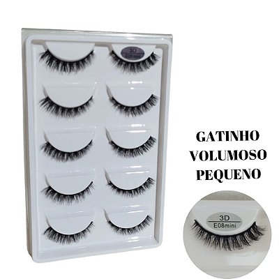 Cartela com 5 Pares de Cílios Postiços 3D E08MINI (GATINHO)