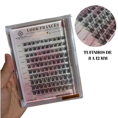 Cílios Tufinho Hinfinity Look Francês 100 Tufos Mix 8mm 10mm 12mm Cluster Lash Natural