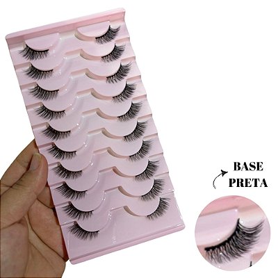 Cílios Postiços Cantinho Y2016 10 Pares Half Lashes Cat Eye Natural Base Preta