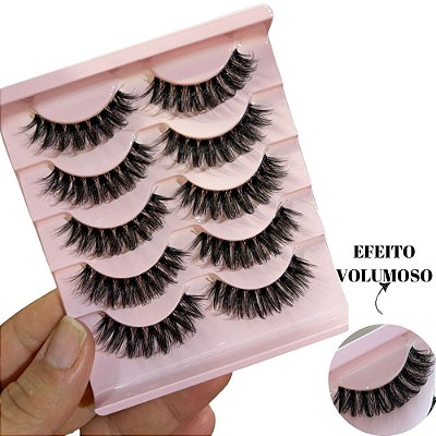 Cílios Postiços 3D Wispy Volumoso 5 Pares Longos e cheios