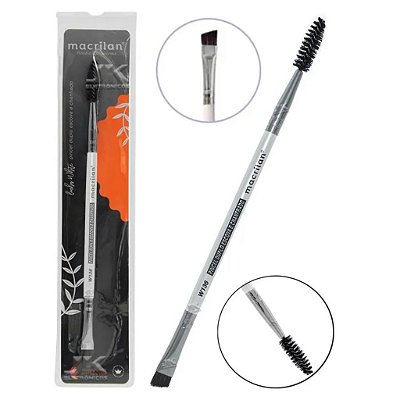 Pincel Duplo Sobrancelha Maquiagem Chanfrado Escova Macrilan Branco