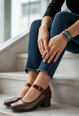 SAPATO ESTILO BONECA MARY JANE BICOLOR