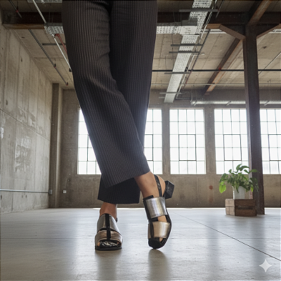 SANDÁLIA EM COURO METALICA ONIX