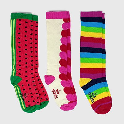 Kit Meia KidSplash! 3/4 Melancia / Sweetheart / Arco-Íris