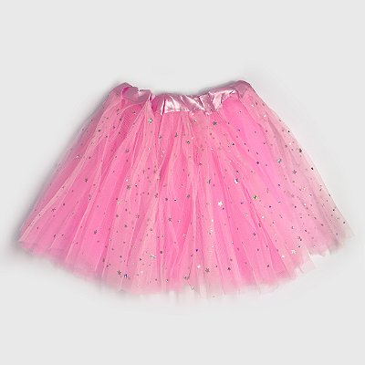 Saia Tutu Tule Estrelinhas Rosa Claro