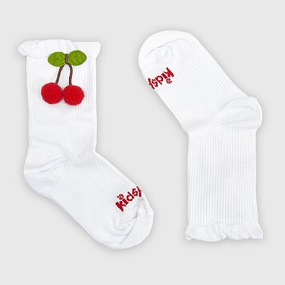 Meia KidSplash! Mid Cherry Pop Branca com Cereja 3D