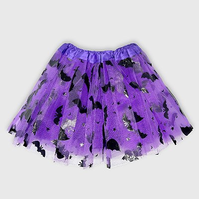 Saia Tutu Tule Halloween Morcegos Roxa