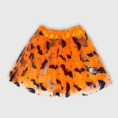 Saia Tutu Tule Halloween Morcegos Laranja