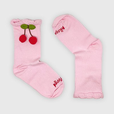 Meia KidSplash! Mid Cherry Pop Rosa Bebê com Cereja 3D