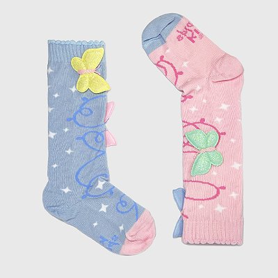 Meia KidSplash! 3/4 Duo Candy Fly Borboletas Glitter 3D