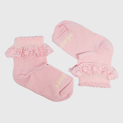 Meia KidSplash! Soquete Lisa Rendinha Tom Único Rosa Bebê