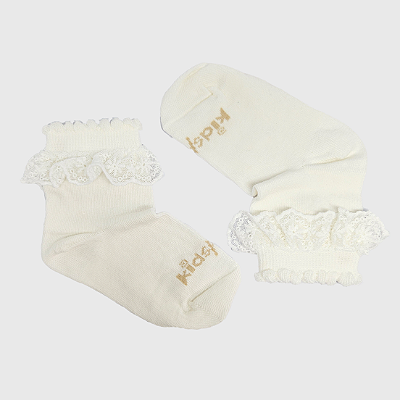 Meia KidSplash! Soquete Lisa Rendinha Tom Único Off-White