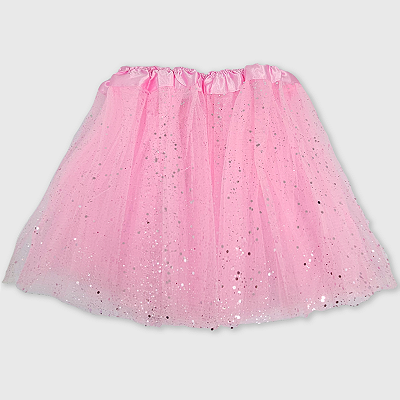 Saia Tutu Tule Glitter Rosa Claro
