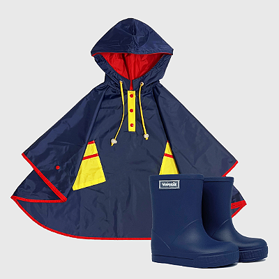 Kit Capa de Chuva Triple Color Azul Marinho + Galocha Glow Matte Azul Marinho