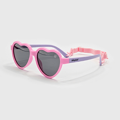 Óculos de Sol Infantil Flexível Proteção UV400 Mini Coração Rosa/Lilás Elástico de Segurança Rosa