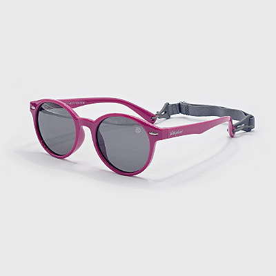 Óculos de Sol Infantil Flexível Proteção UV400 Redondo Sport Fúcsia Elástico de Segurança Cinza