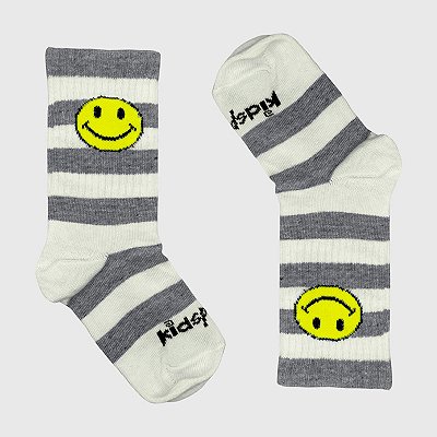 Meia KidSplash! Mid New Carinha Feliz Cinza Mescla