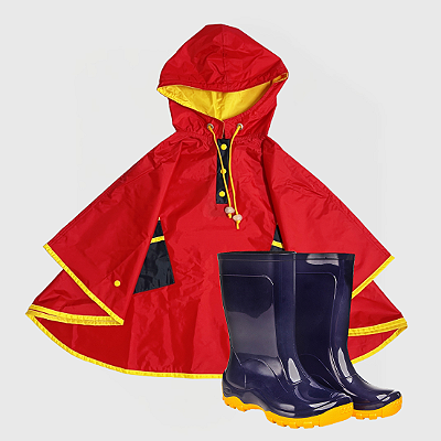 Kit Capa de Chuva Triple Color Vermelha + Galocha Kids Lisa Marinho