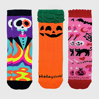 Kit Meia KidSplash! 3/4 Caveira/ Pumpkin/ Feitiço