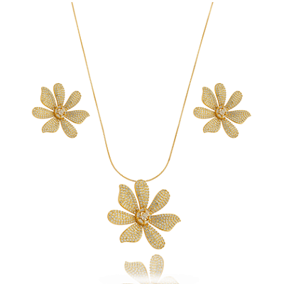 Conjunto flor cravejado