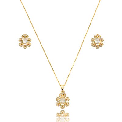 Conjunto gota zircônia baguete