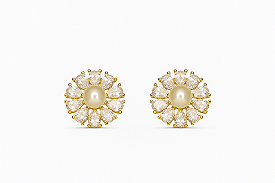 Brinco flor cravejado com pérola shell