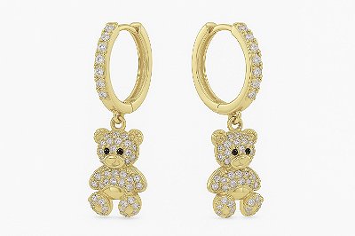 Argola com urso cravejado em zircônia