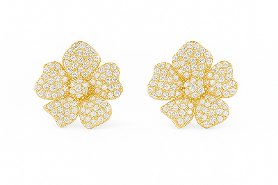 Brinco flor cravejado em zircônia cristal