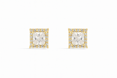 Brinco ponto de luz quadrado cravejado nas laterais