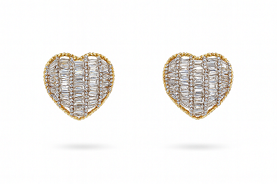 Brinco coração com zircônias baguete