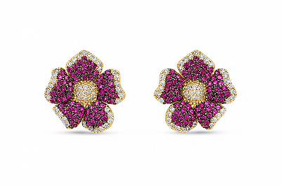 Brinco flor cravejado em zirconias rosa pink