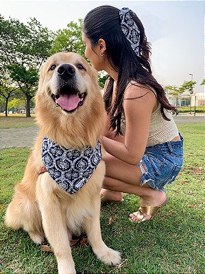 Tal Mãe Tal Pet - Bandana Pet e Elástico para cabelo com Lenço - Realeza Azul