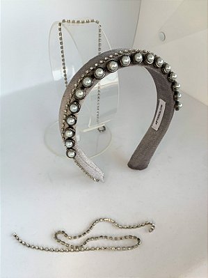 Tiara Bordada Pérolas e Strass Prata - New Dreams