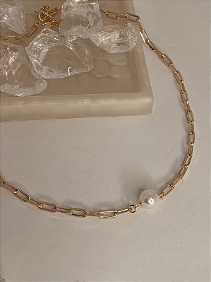 Colar Elos Pérola White Champagne - Banhado a Ouro