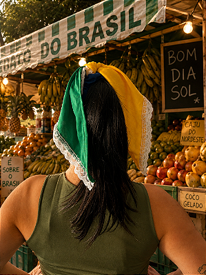 Scrunchie com Lenço - Brasil Verde e Amarelo