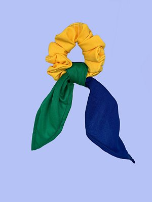 Scrunchie com Lenço - Brasil Azul e Verde