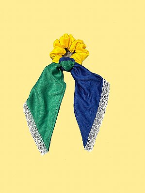Scrunchie com Lenço - Brasil Azul e Verde