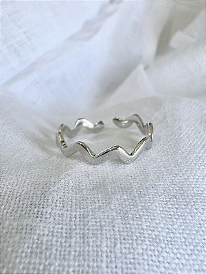 Anel Zig Zag Folheado Ródio - Regulável