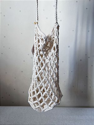 Bolsa Garrafa Crochê Algodão Cru