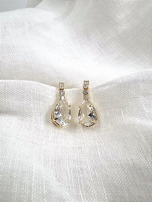 Brinco Cristal Drop - Banhado a Ouro