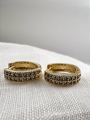 Brinco de argola Médio com zircônias Crown - Banhado a Ouro