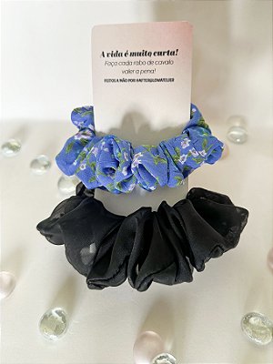 Kit 2 Scrunchies Elásticos Cabelo - Dia e Noite
