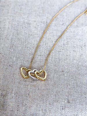 Colar 3 Corações - Banhado a Ouro